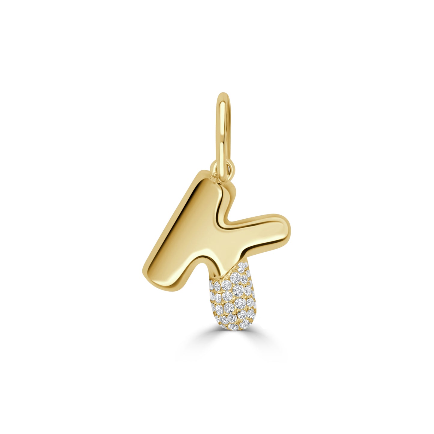 14K Gold & Diamond Asymmetric Bubble Initial Charm - 0.11ct