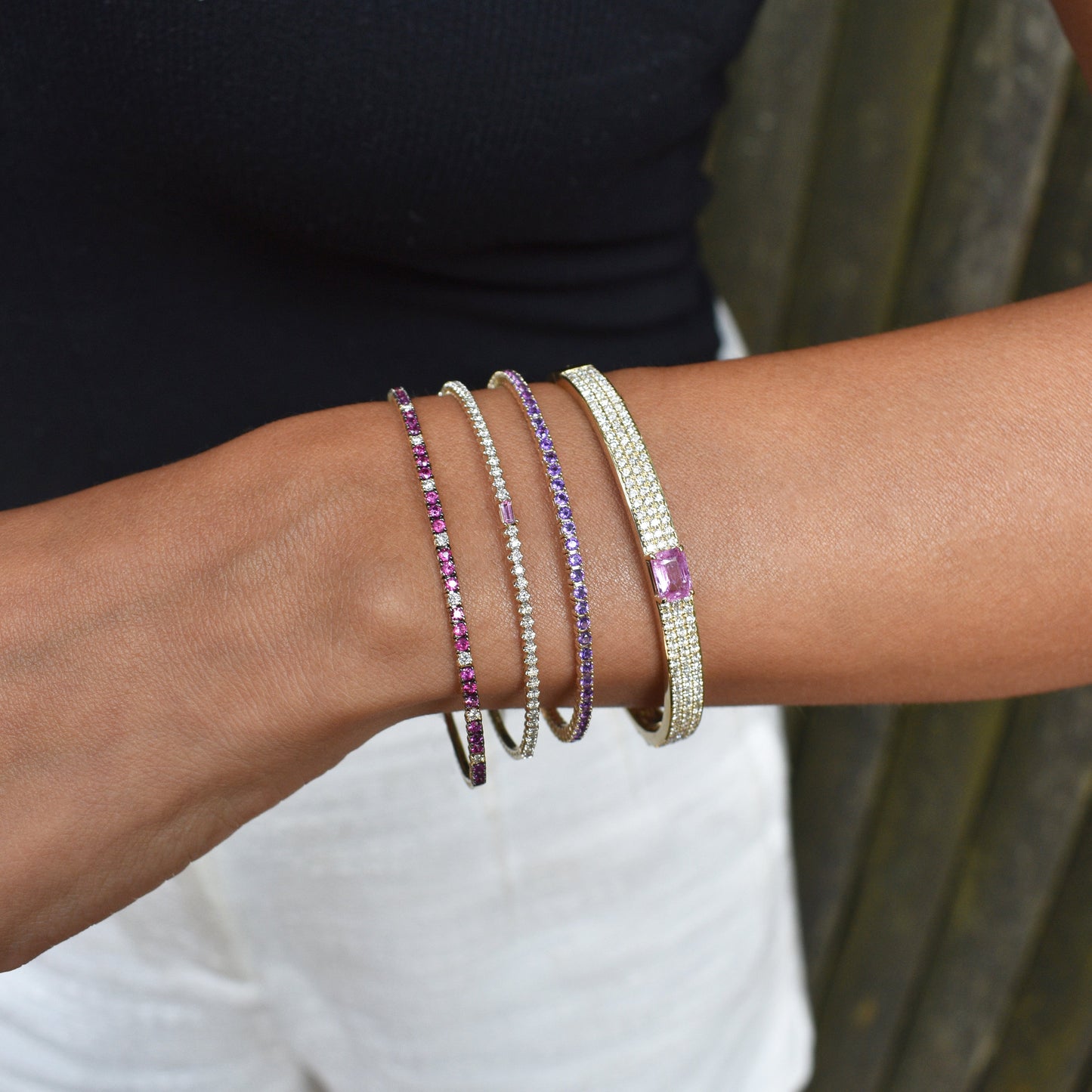 14K Gold Birthstone & Diamond Flexible Bangle - 0.54ct